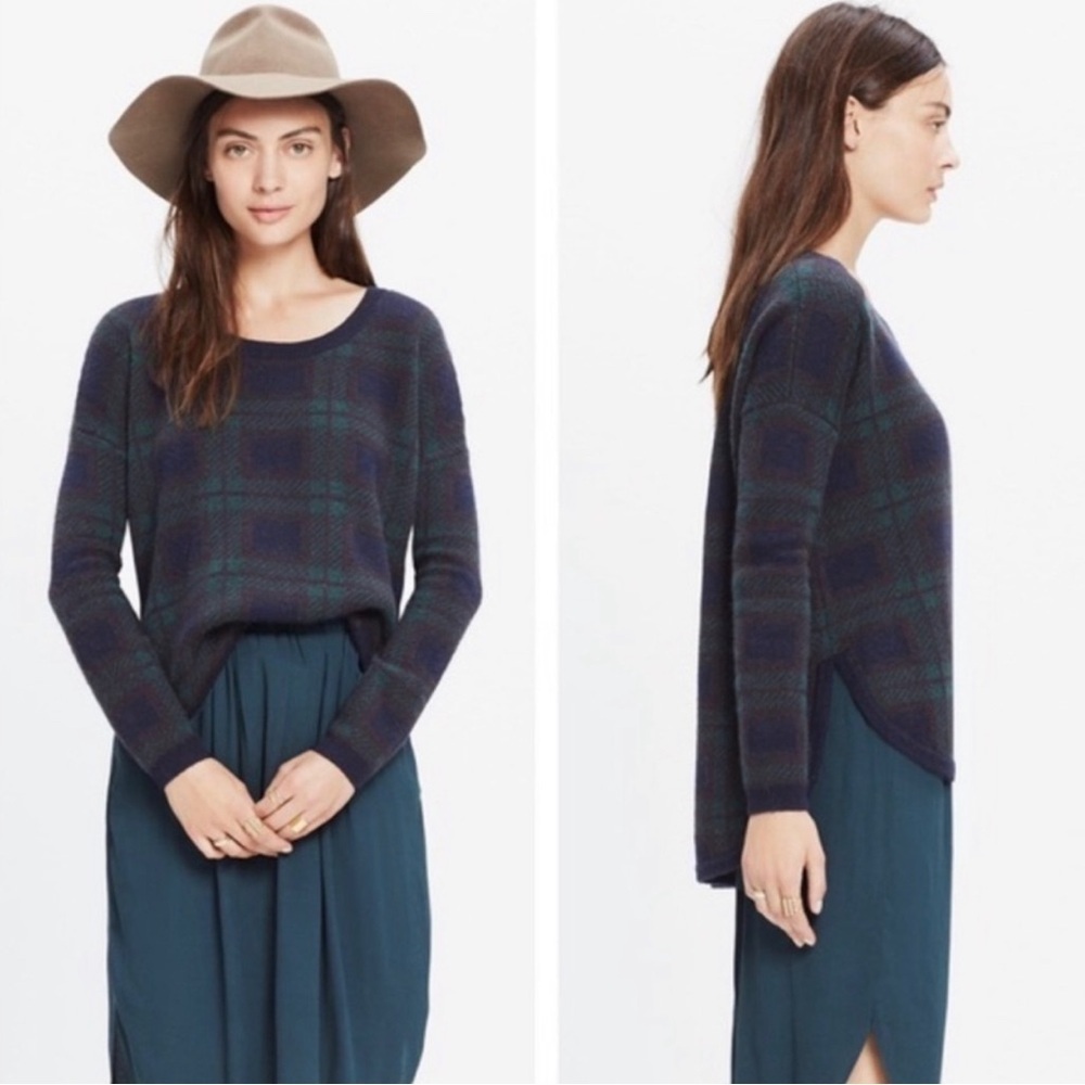 Madewell Green Plaid Oversized Wool Blend Sweater |‎ XS